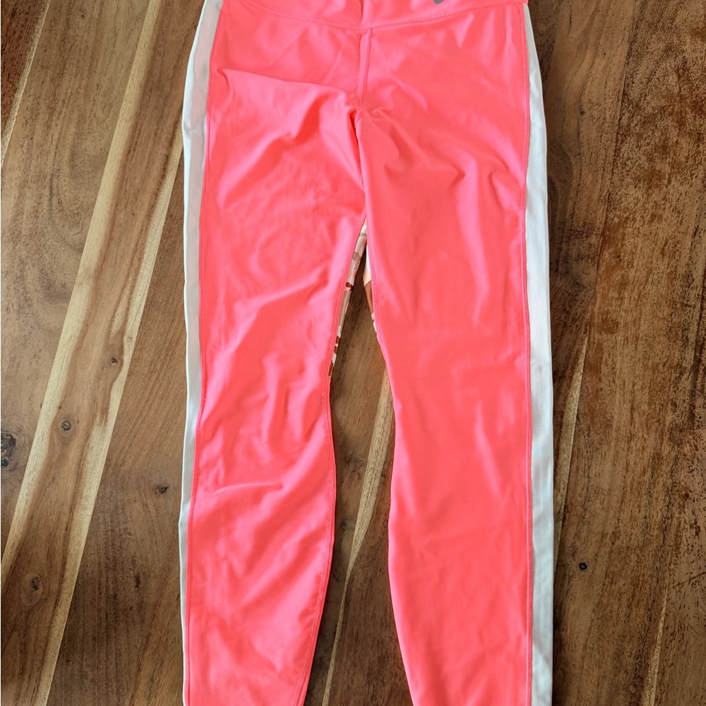 Nike Womens Coral Pink Leggings with White Side Stripes